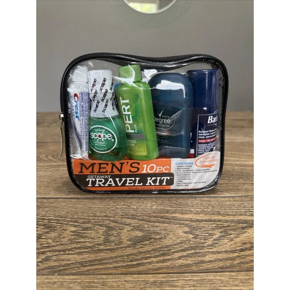 10-PIECE MEN'S GETAWAY TRAVEL KIT Shave Cream Deodorant Shampoo Razor Toothbrush